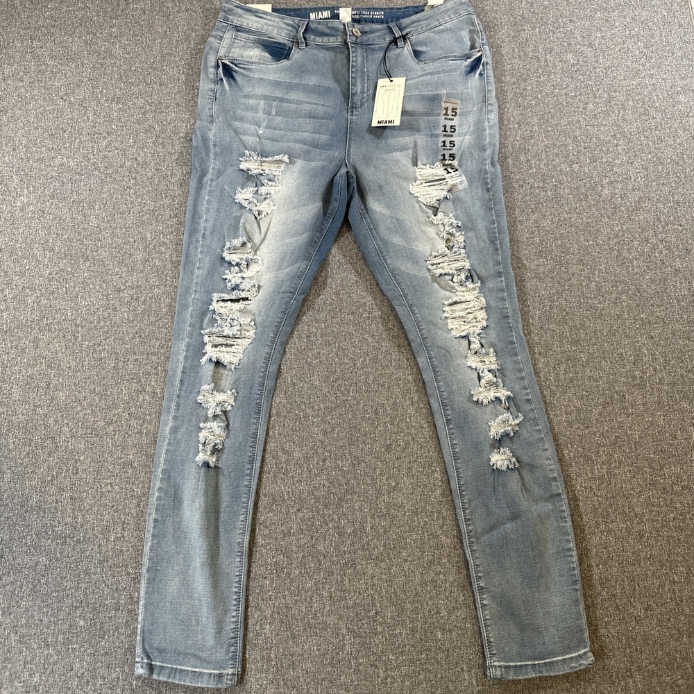 SWS Denim Co Miami High Rise Super Skinny Jeans Womens Size 15 NWT Distressed